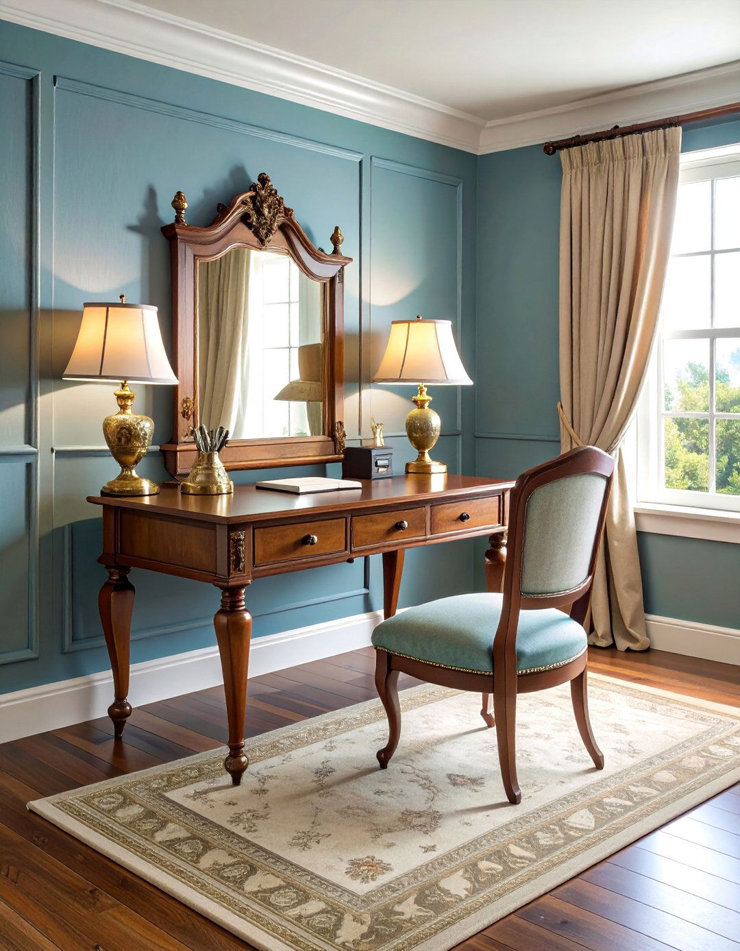 Corner Writing Desk with Vintage Charm - 25 Bedroom Corner Ideas