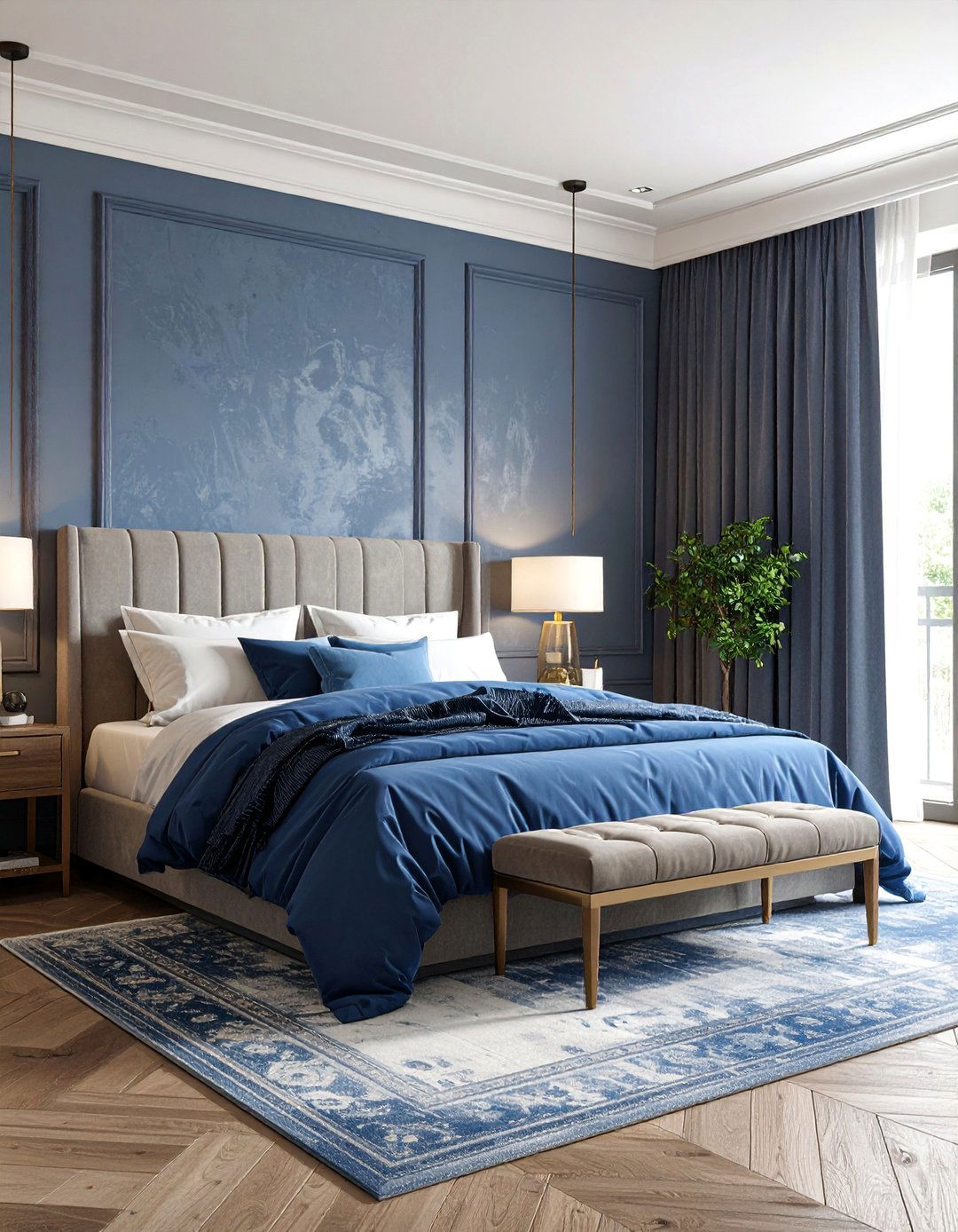 Cornflower Blue Bedroom with Textured Grey Walls - 25 Blue and Grey Bedroom Ideas