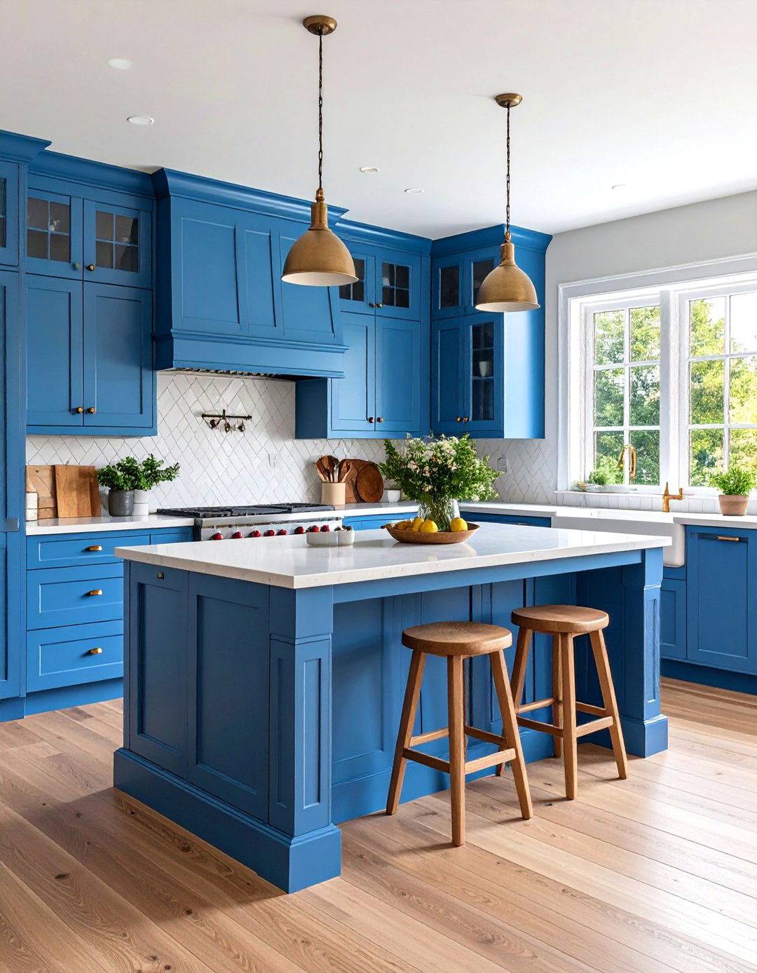 Cornflower Blue Island Kitchen with Cream Perimeter Cabinets - 25 Blue French Country Kitchen Ideas