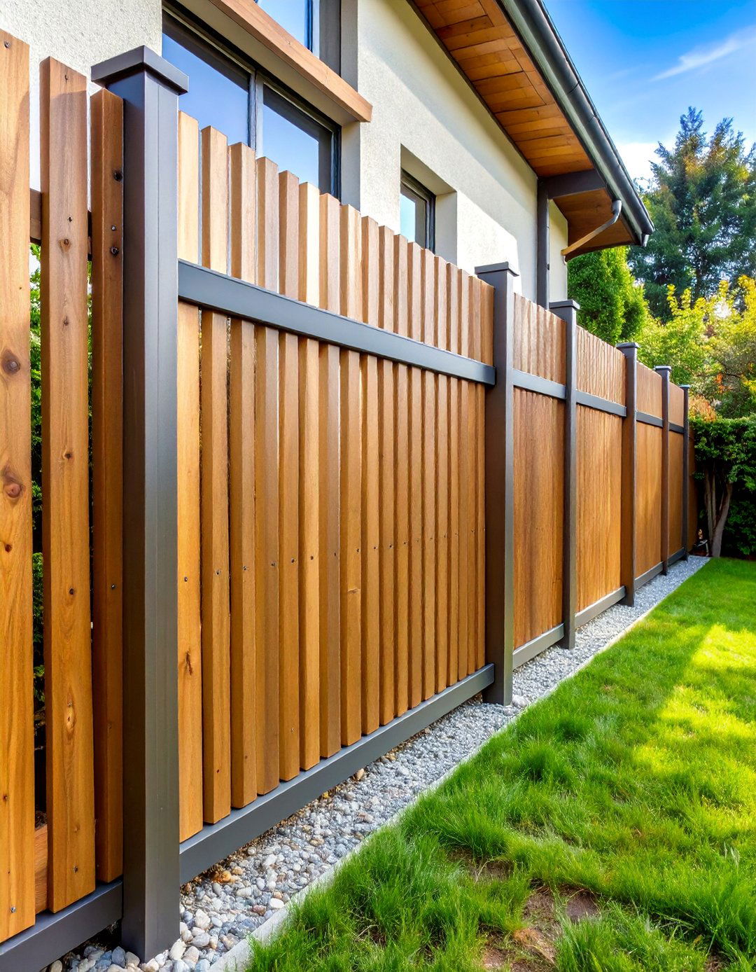 Corrugated Metal Corner Fence with Wood Frame - 25 Corner Fence Ideas