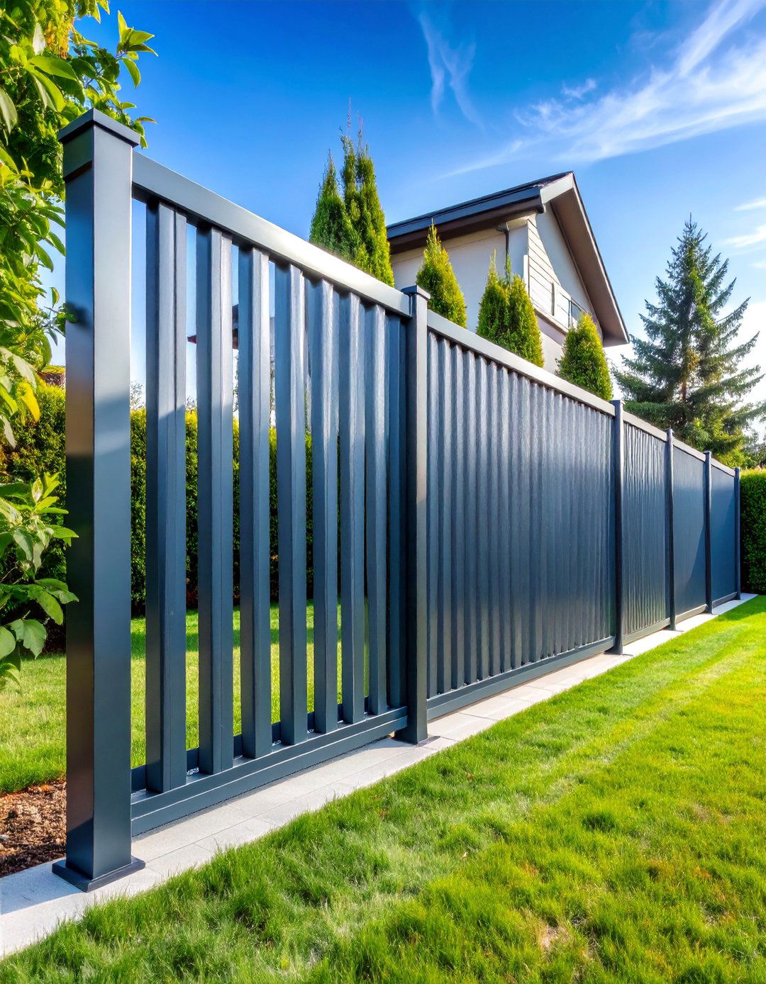 Corrugated Metal Fence with Industrial Style - 25 Front Yard Fence Ideas