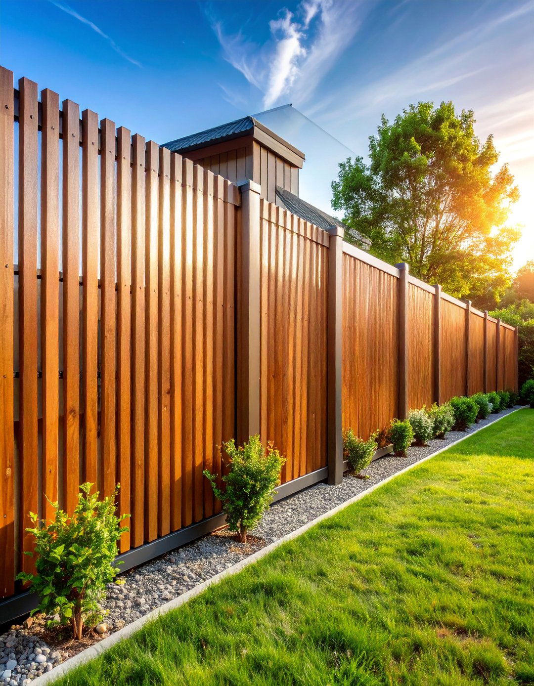 Corrugated Metal Fence with Wood Frame Accents - 25 Decorative Fence Ideas