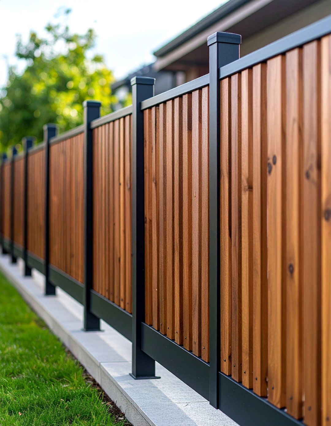 Corrugated Metal and Wood Combination Fence - 25 Backyard Fence Ideas