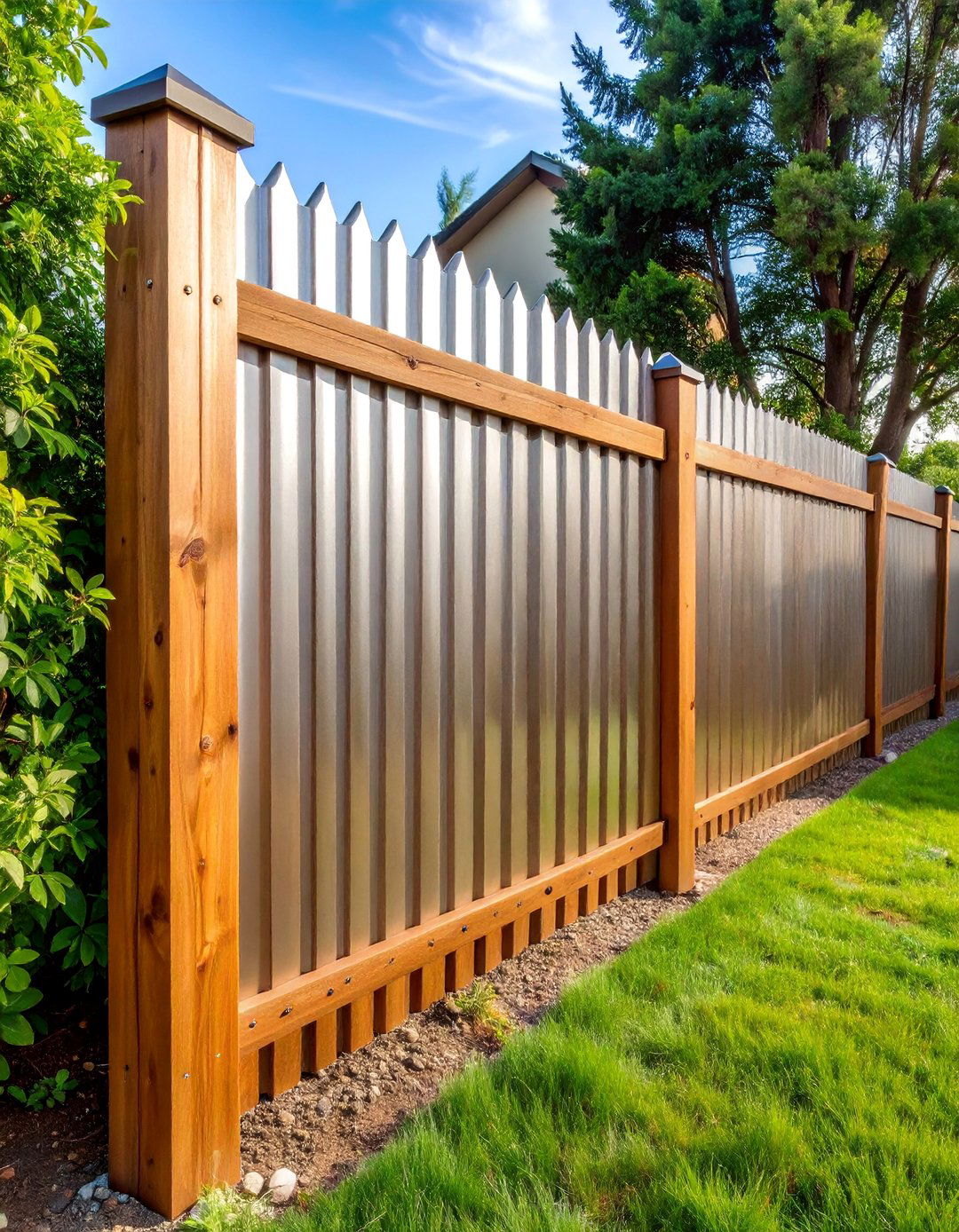 Corrugated Metal with Wooden Frame Design - 25 Metal and Wood Fence