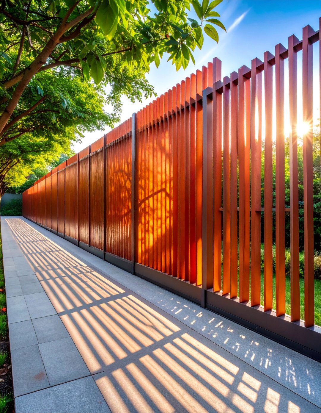 Corten Steel Artistic Panel Fence with Geometric Cut Outs - 25 Decorative Fence Ideas