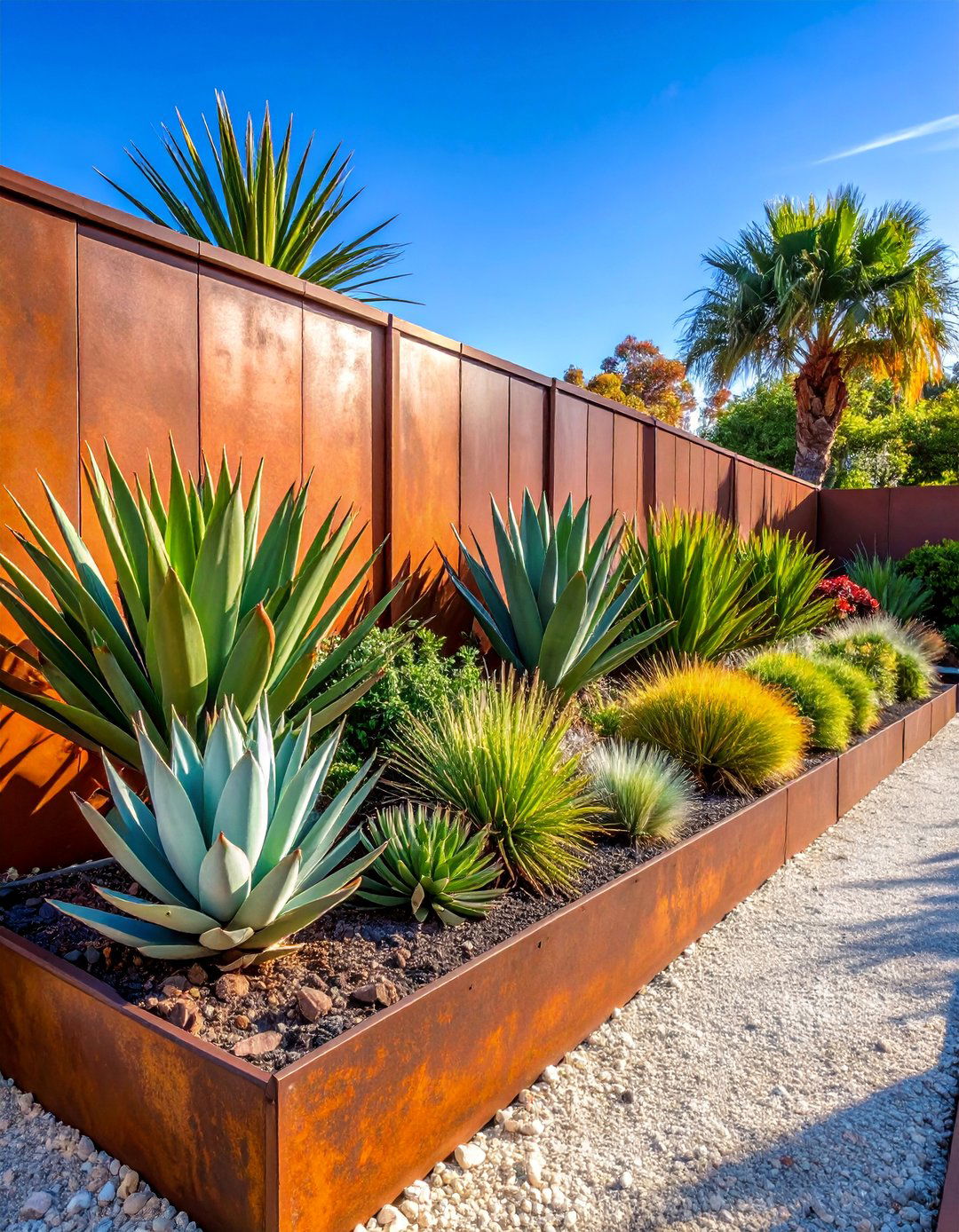 Corten Steel Garden Border with Modern Plant Architecture - 25 Low Maintenance Garden Border Ideas
