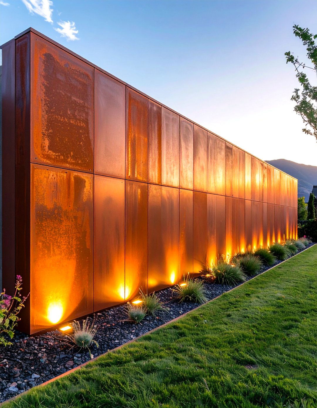 Corten Steel Retaining Wall with Modern Minimalist Design - 25 Retaining Wall Ideas for Sloped Backyard