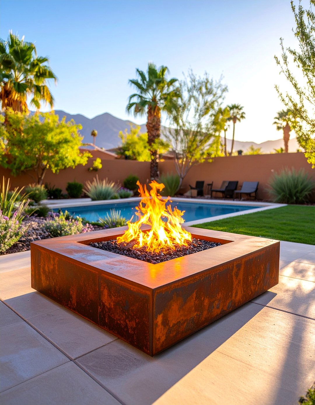 Corten Steel Square Fire Pit with Weathering Patina - 25 Square Fire Pit Ideas
