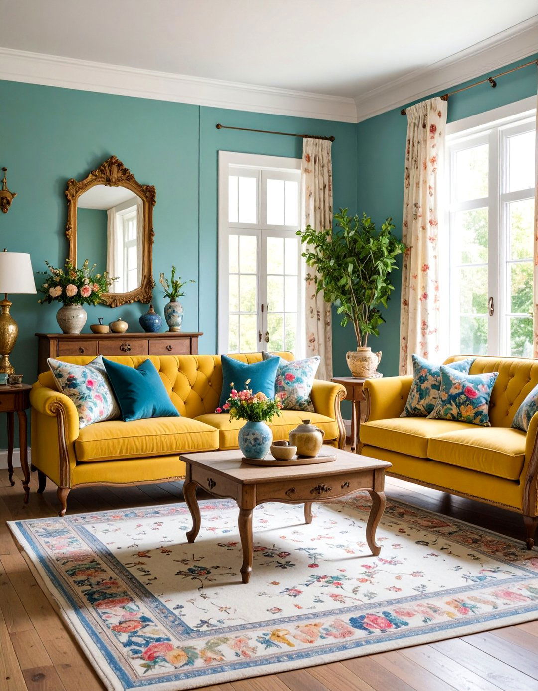 Cottage Blue and Gold Living Room - 25 Blue and Gold Living Room Ideas
