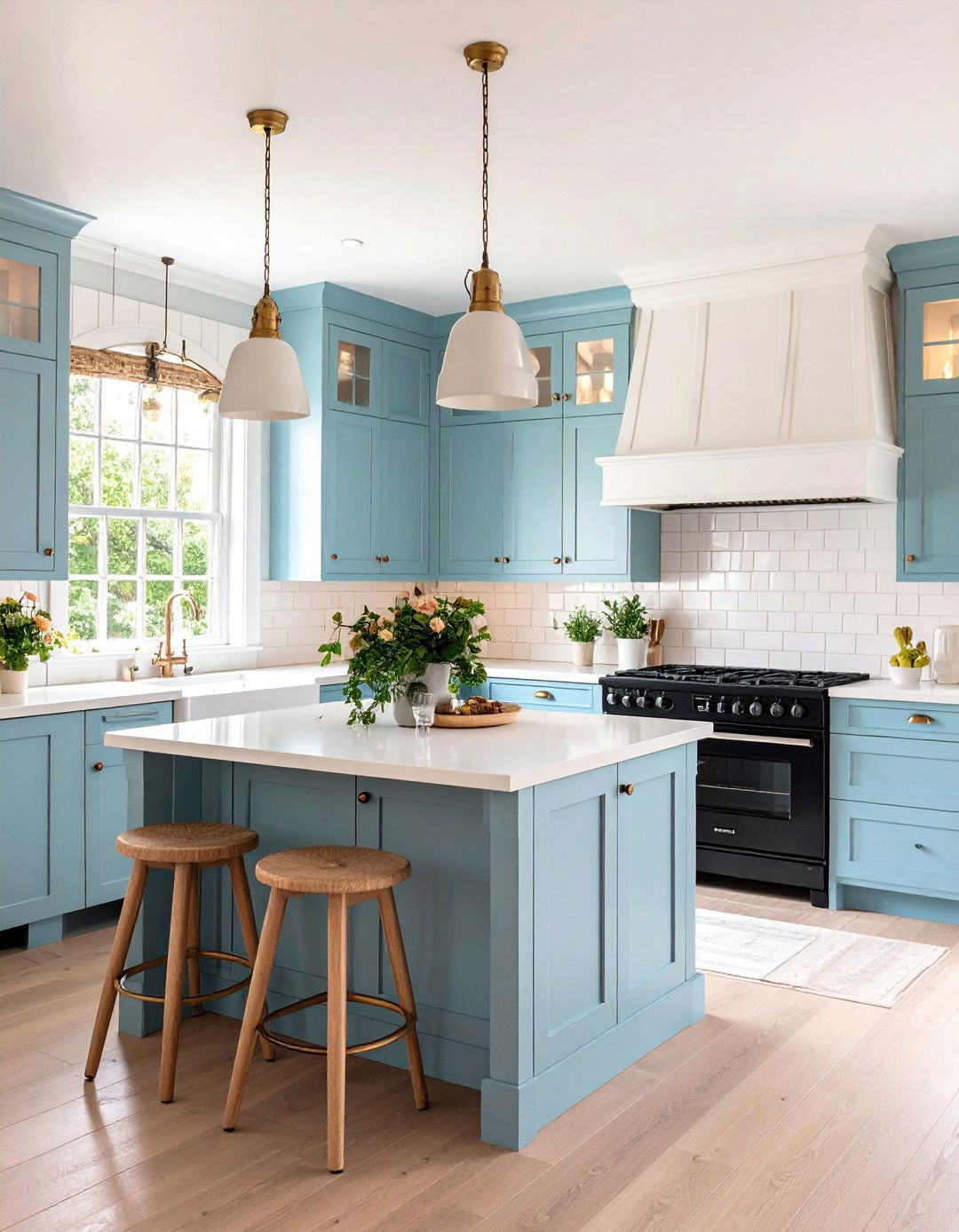 Cottage Blue and White Classic with Black Accents - 25 Small Kitchen with Black Appliances Ideas