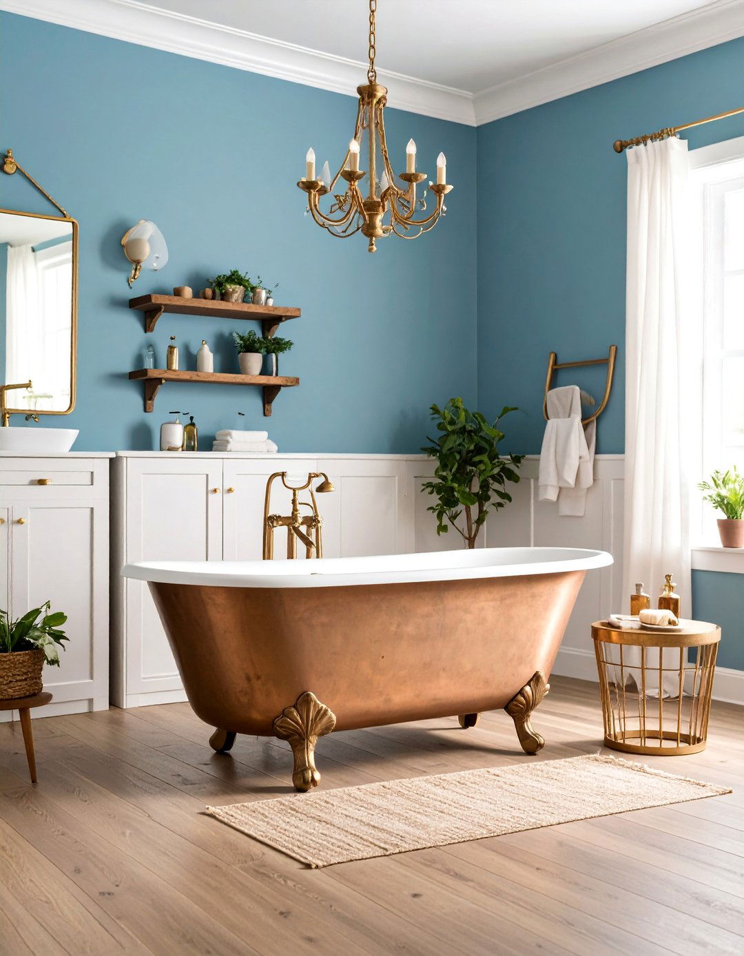 Cottage Blue with Copper Clawfoot Tub - 25 Cottage Bathroom Ideas