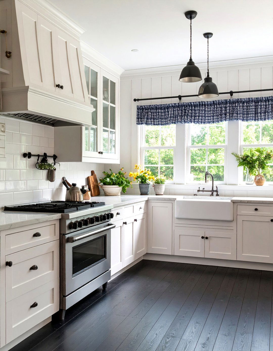 Cottage Chic with Black Painted Pine Floors - 25 Black Floor Kitchen Ideas