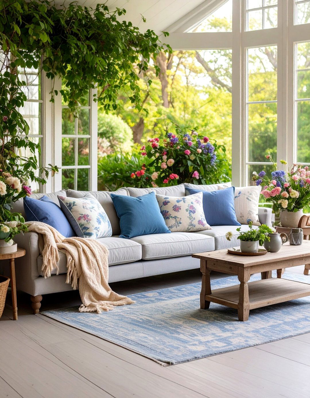 Cottage Core Lavender Blue and Sage Grey Living Room - 25 Blue and Grey Living Room Ideas