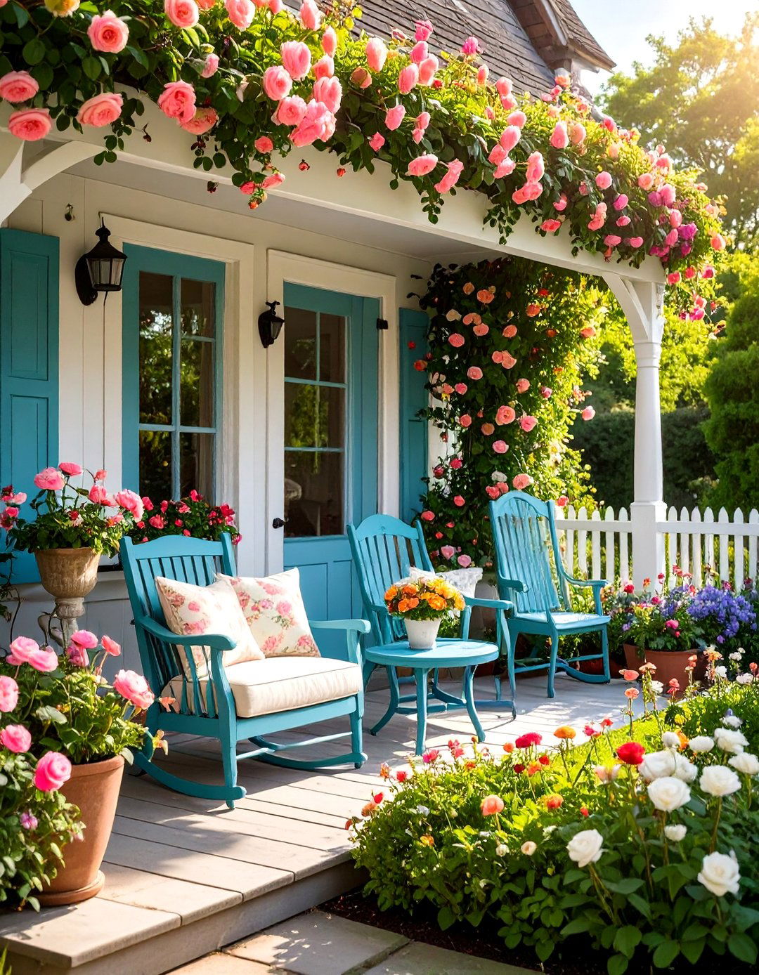Cottage Garden Back Porch with English Charm - 25 Back Porch Ideas