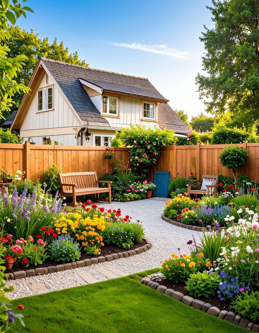 Cottage Garden Courtyard with Picket Fence - 25 Courtyard Ideas