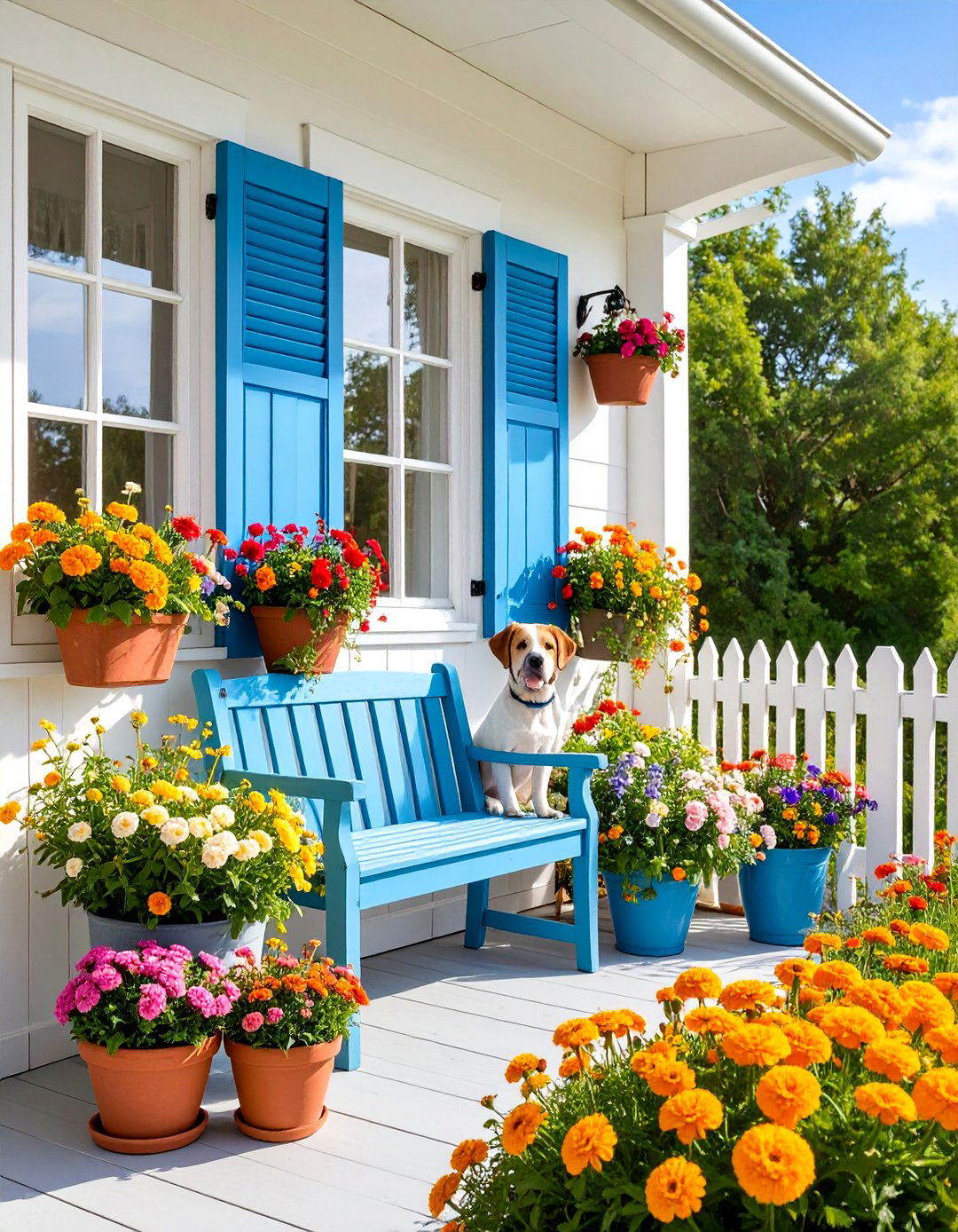 Cottage Garden Dog Balcony with Flowering Plants - 25 Dog Balcony Ideas