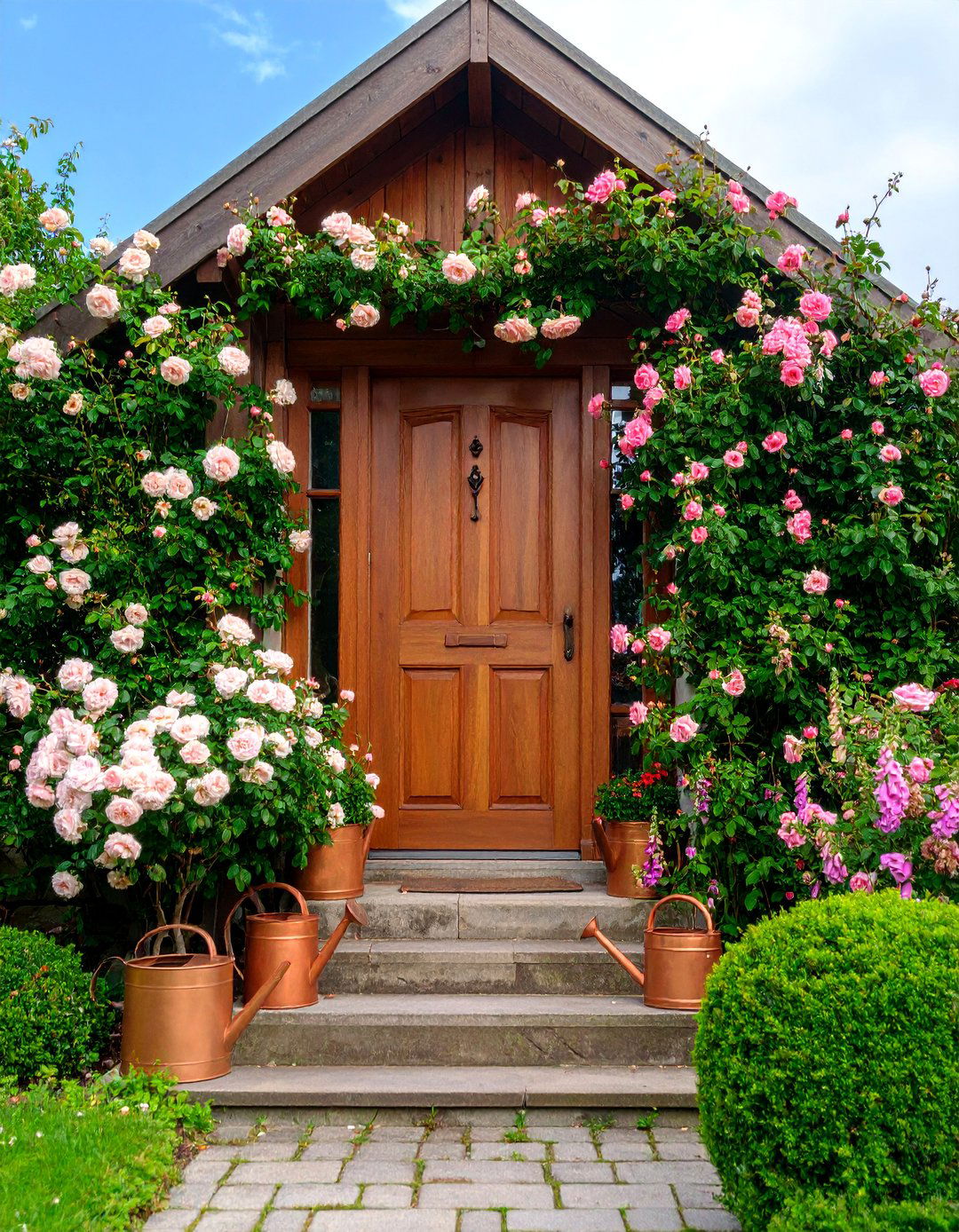 Cottage Garden English Rose Display - 25 Summer Front Door Decor Ideas