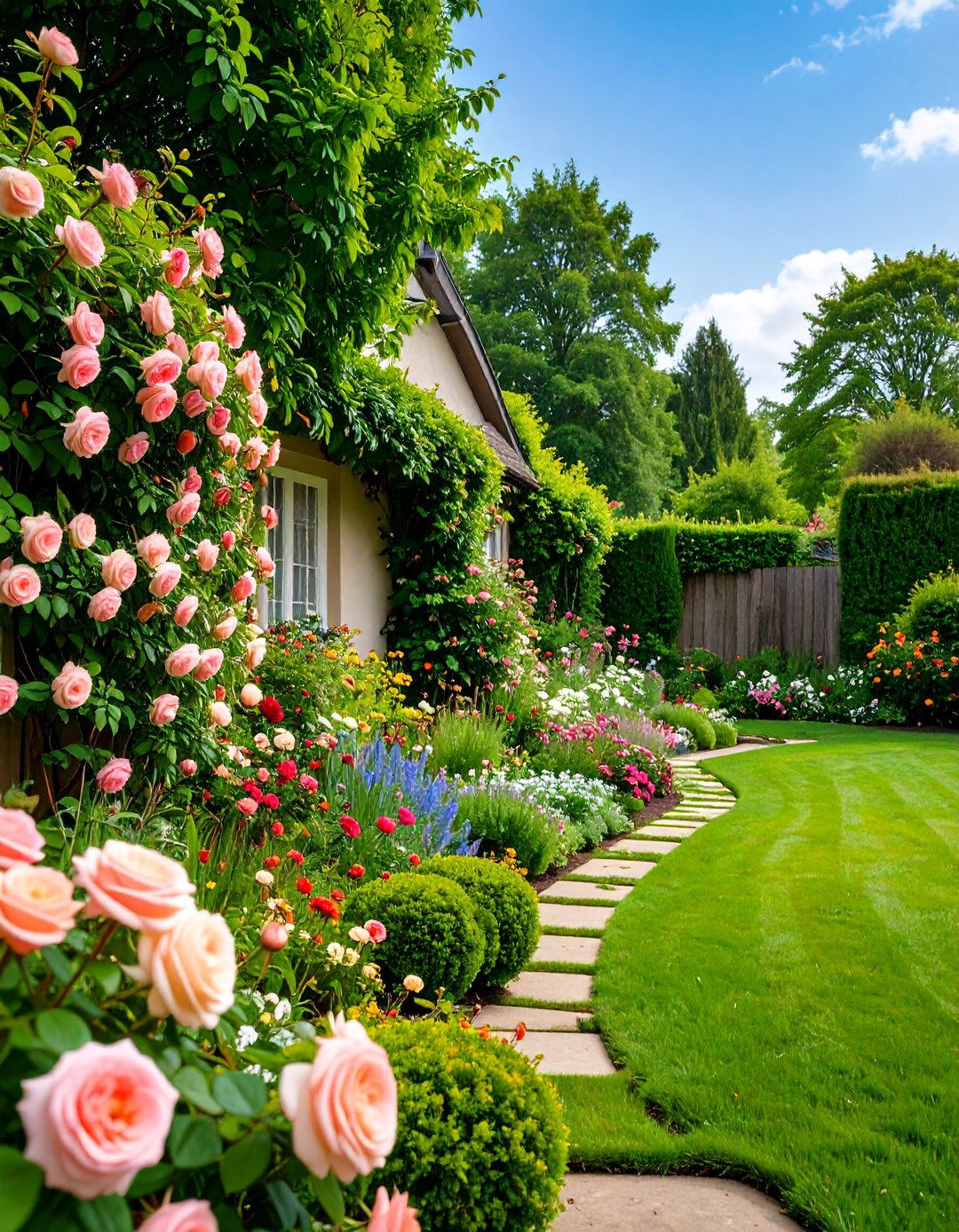 Cottage Garden Evergreen Backdrop - 25 Front Yard Evergreen Landscaping Ideas