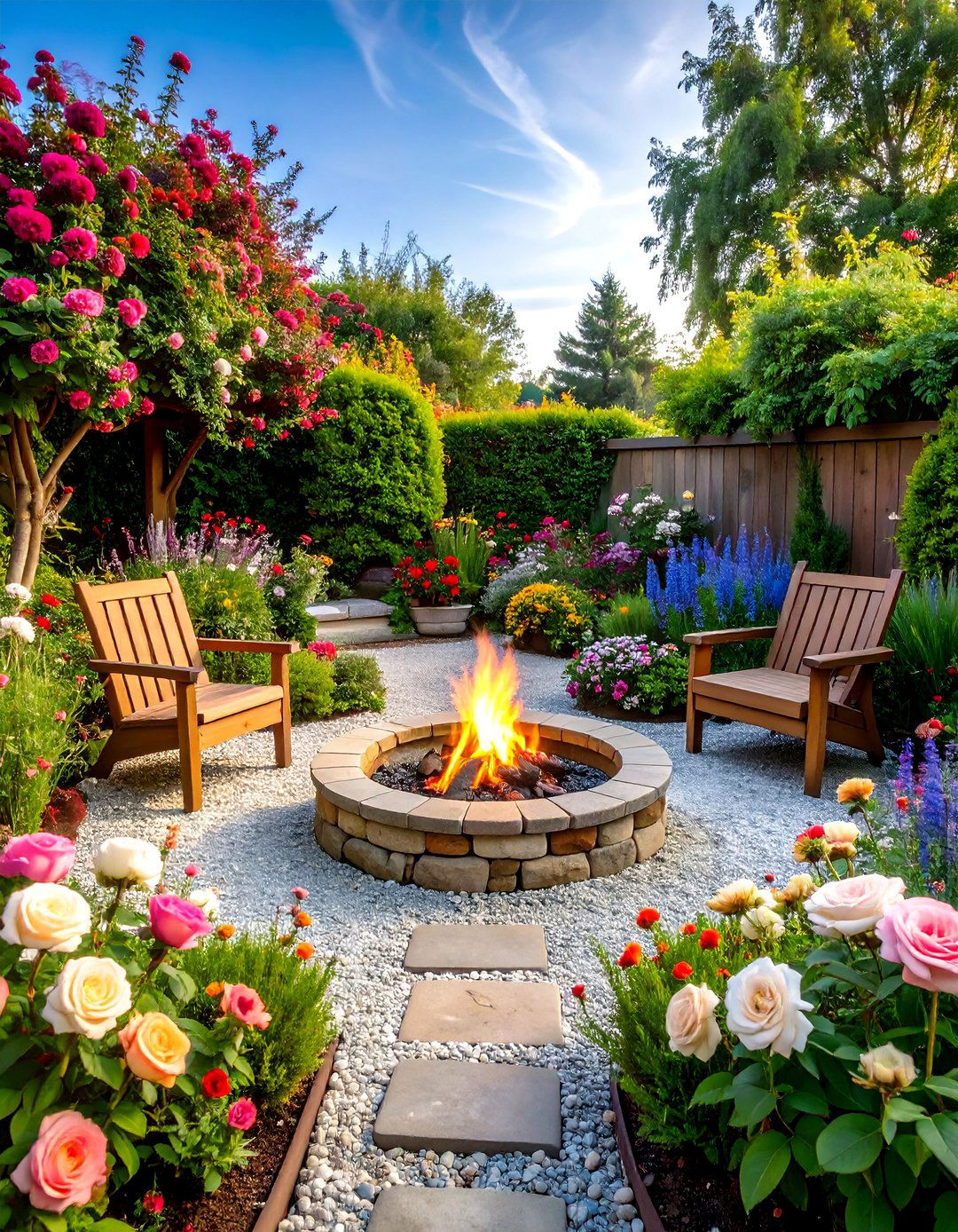Cottage Garden Fire Pit with Mixed Perennial Borders - 25 Backyard Fire Pit Ideas Landscaping