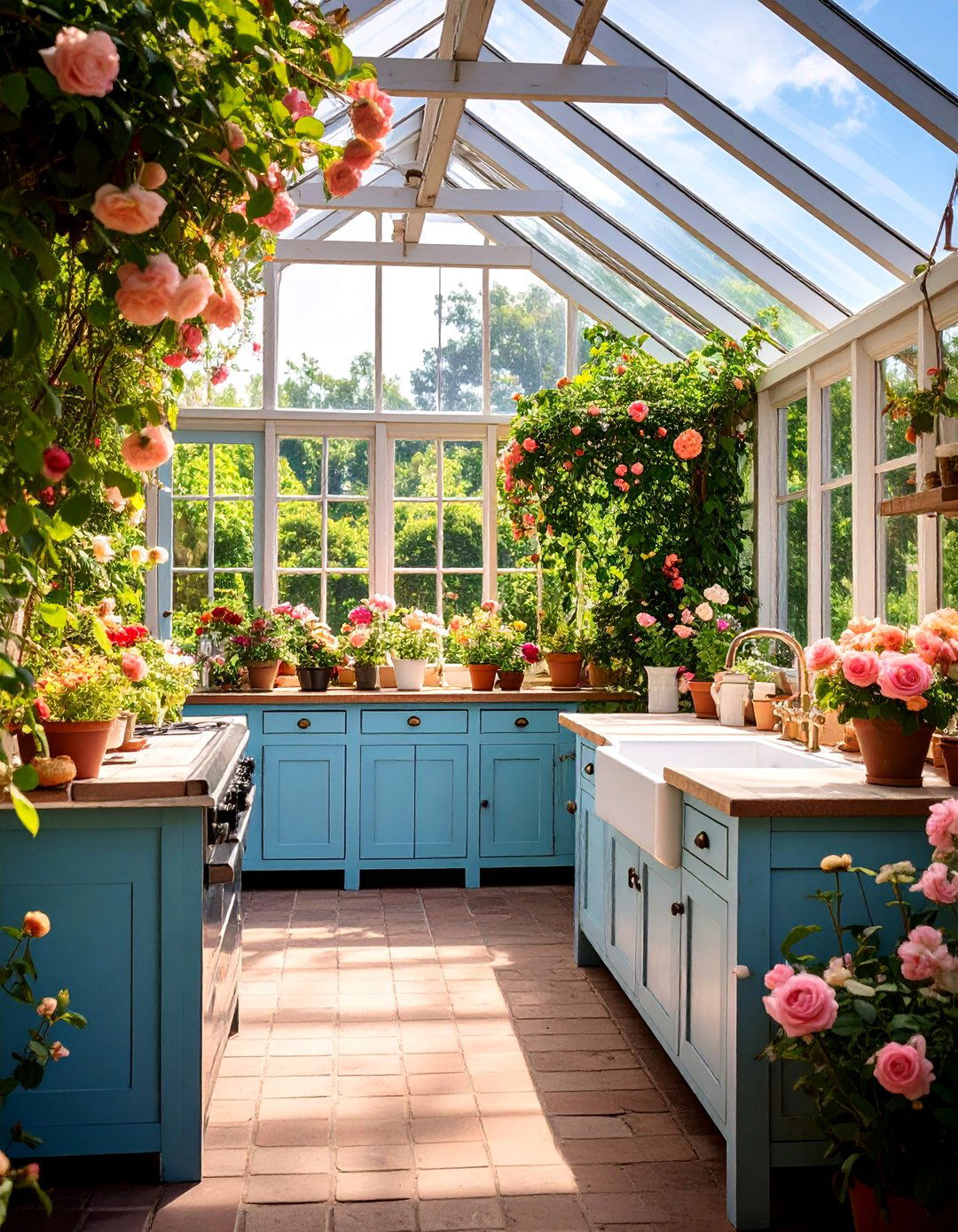 Cottage Garden Greenhouse Kitchen with Vintage Charm - 25 Greenhouse Kitchen Design Ideas