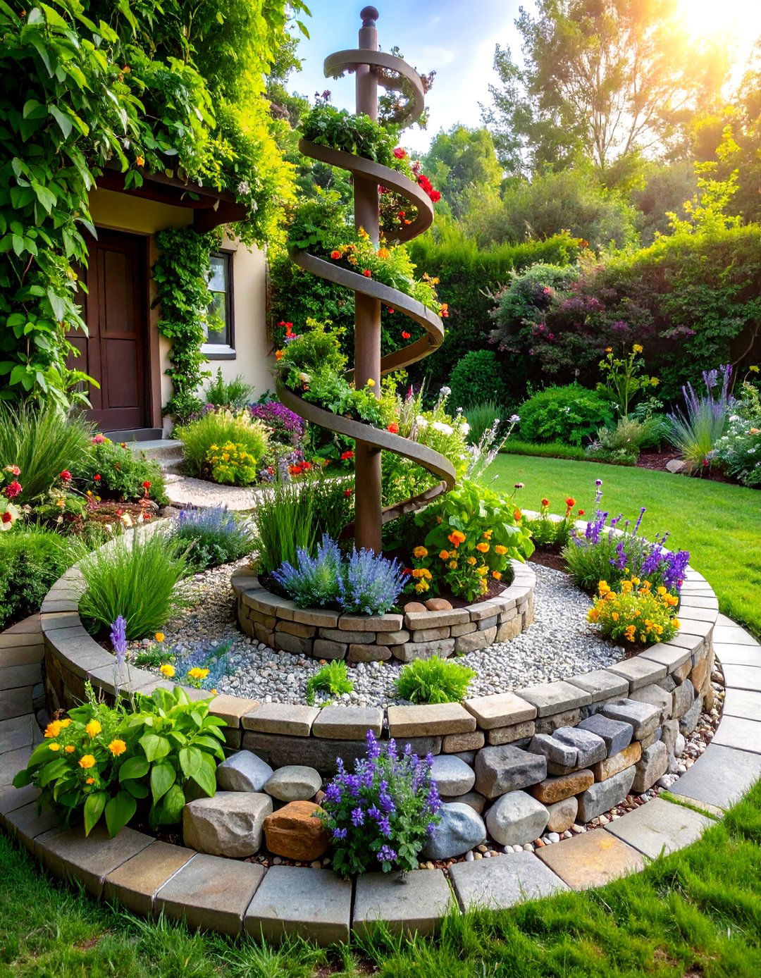 Cottage Garden Herb Spiral - 25 Small Front Yard Landscaping Ideas