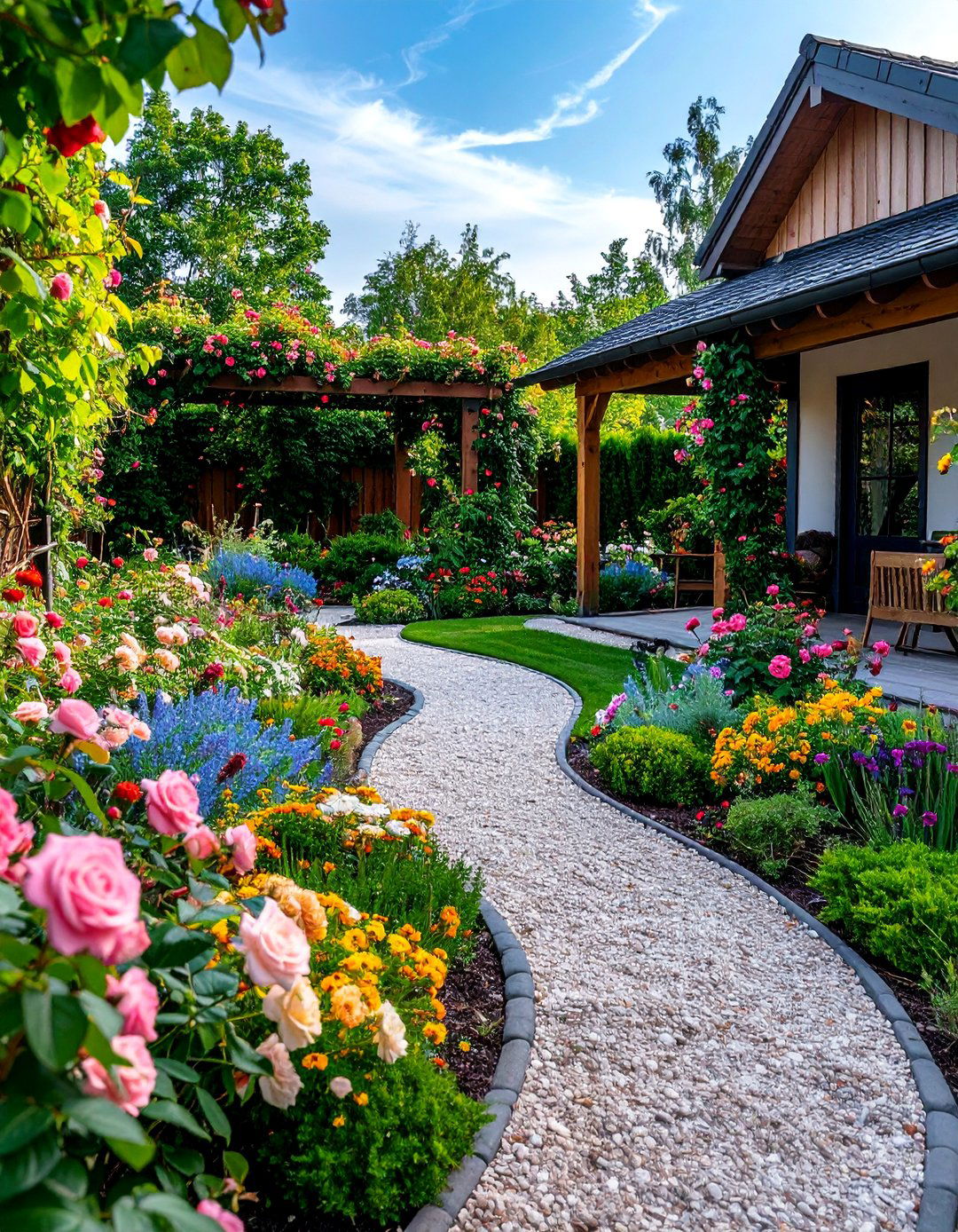 Cottage Garden Layout with Abundant Mixed Borders - 25 Garden Layout Ideas