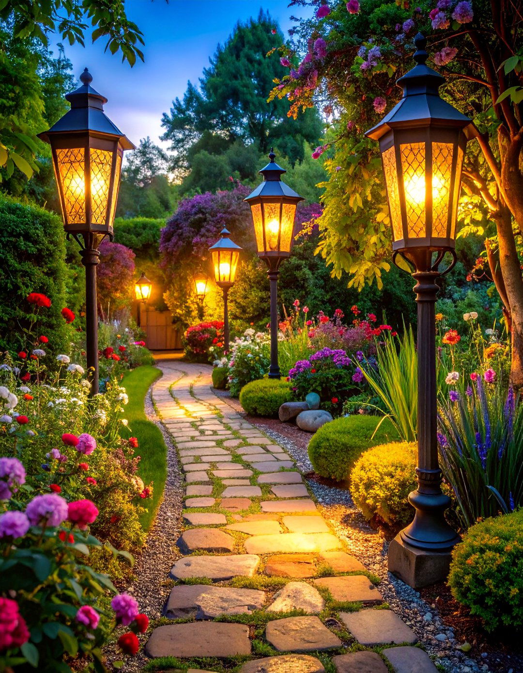 Cottage Garden Lighting with Vintage Lantern Styles - 25 Garden Lighting Ideas