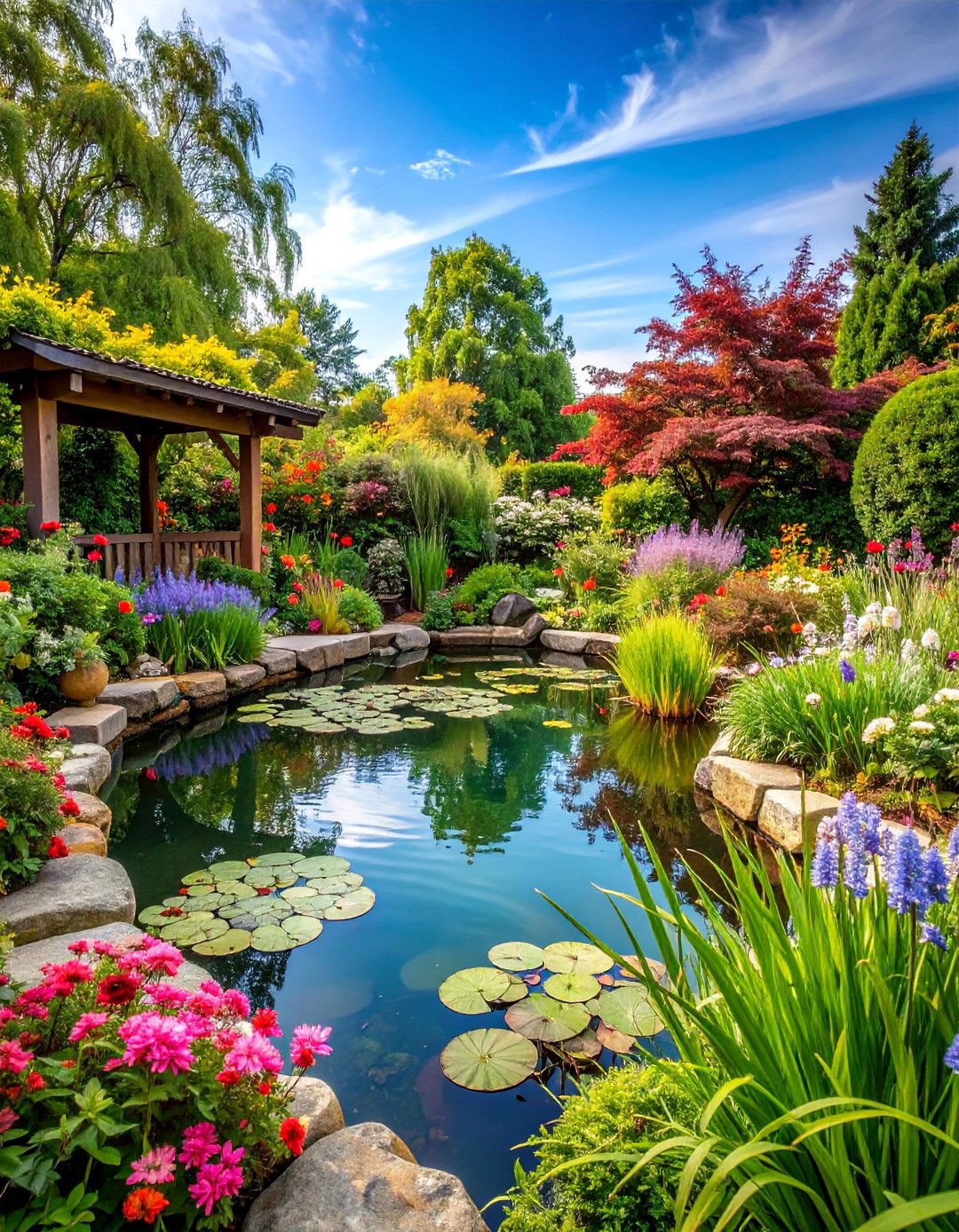 Cottage Garden Pond with Informal Plantings - 25 Pond Landscaping Ideas