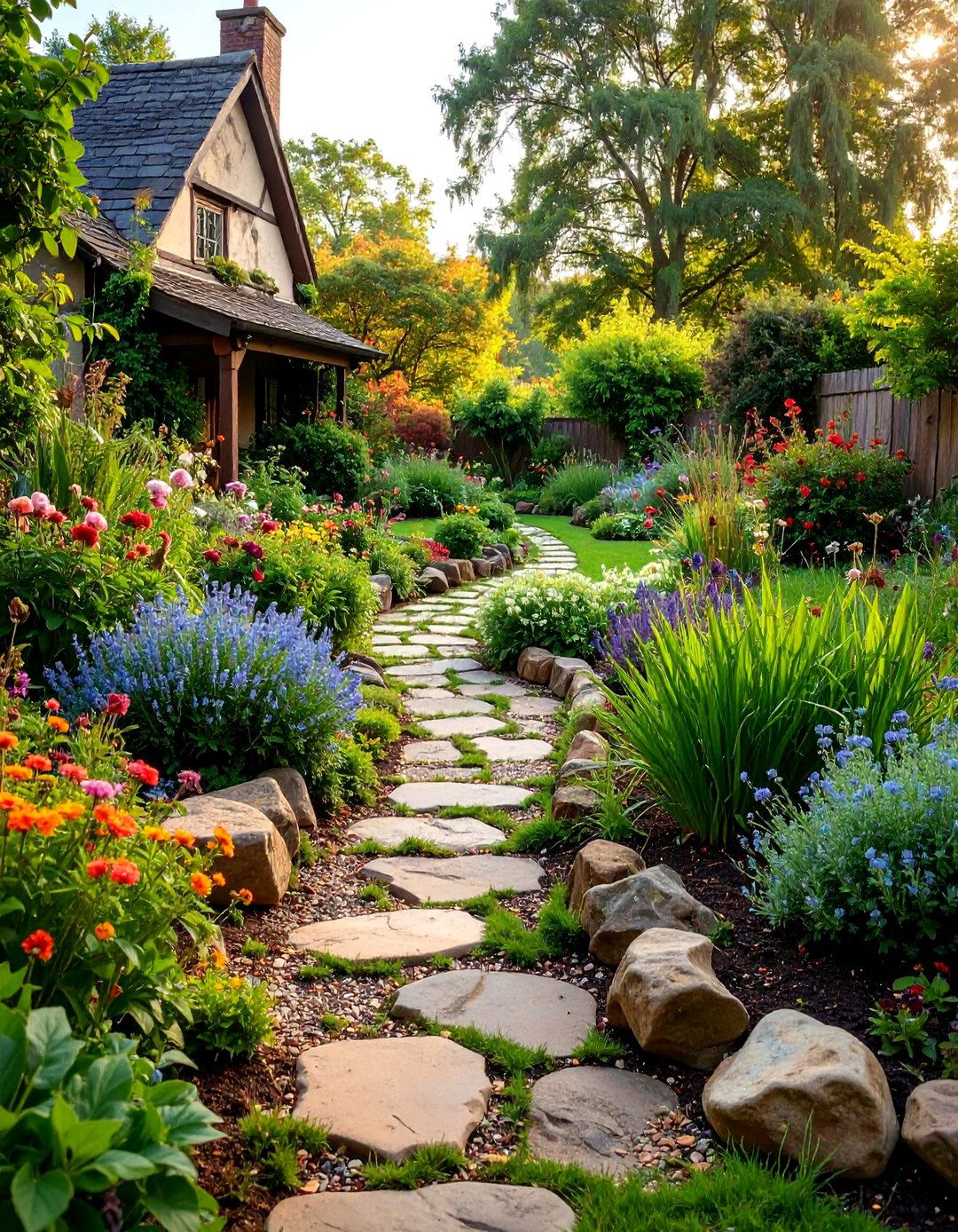 Cottage Garden River Rock Informal Borders - 25 River Rock Edging Ideas