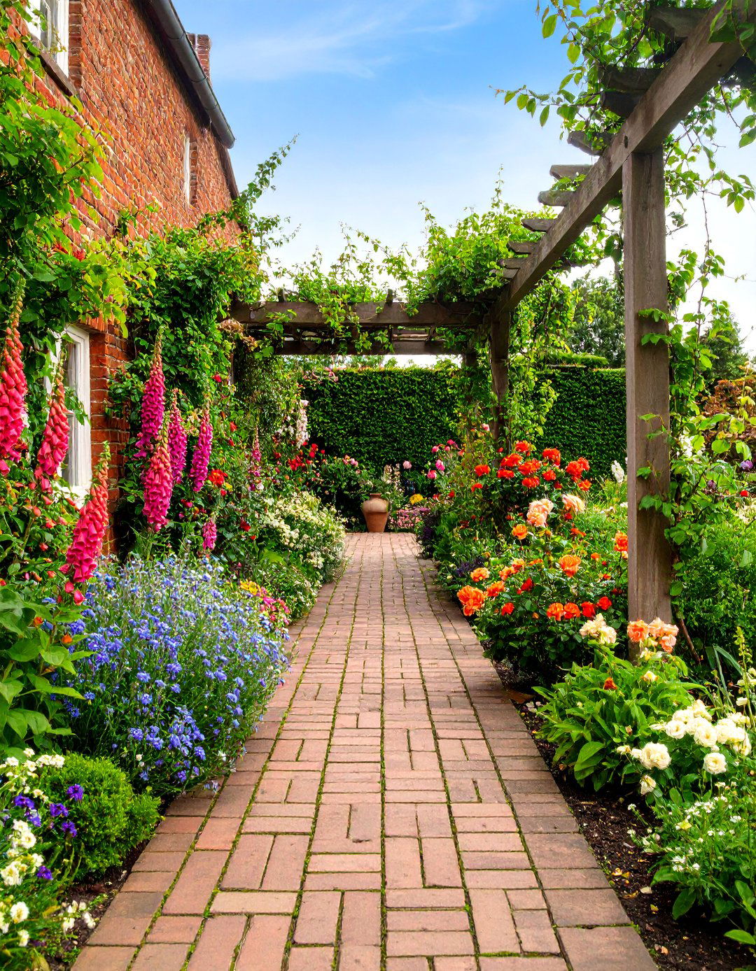Cottage Garden Secret Retreat with Winding Brick Pathways - 25 Secret Garden Ideas