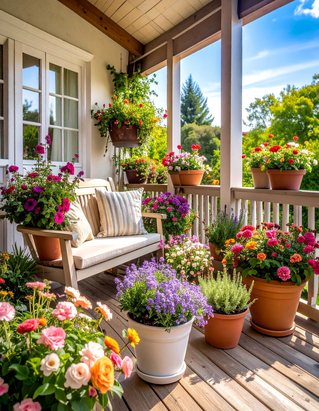 Cottage Garden Style with Mixed Plantings - 25 Balcony Garden Ideas