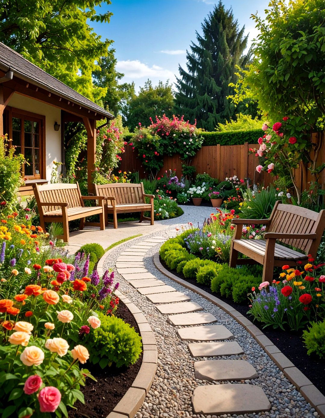 Cottage Garden Townhouse Backyard with Mixed Borders - 25 Townhouse Backyard Ideas
