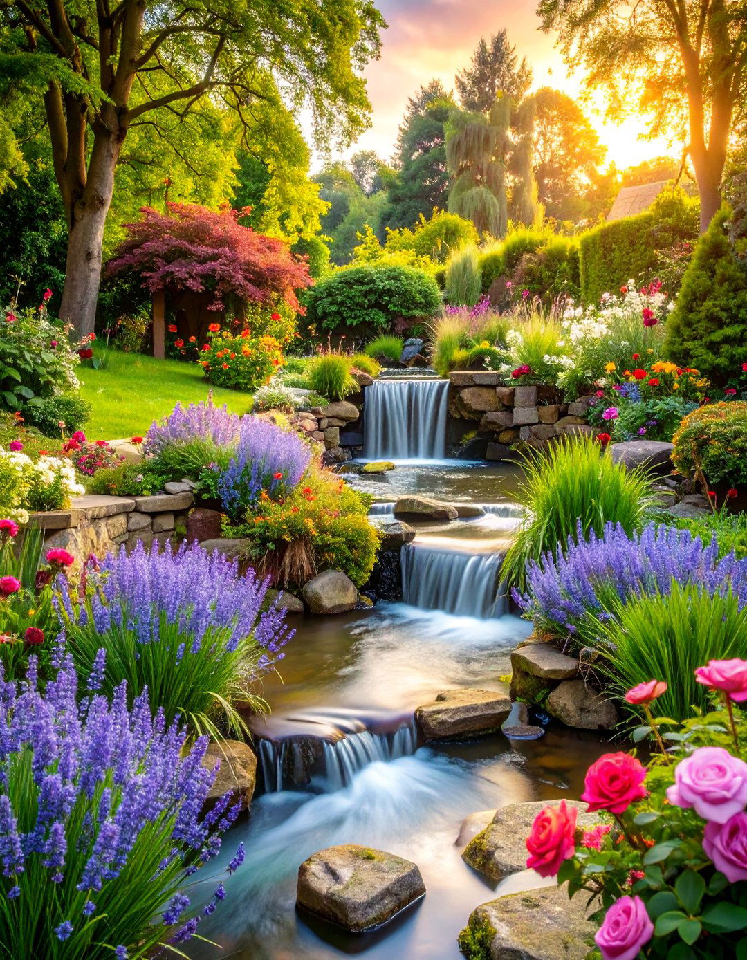 Cottage Garden Waterfall Stream - 25 Pondless Waterfall Ideas
