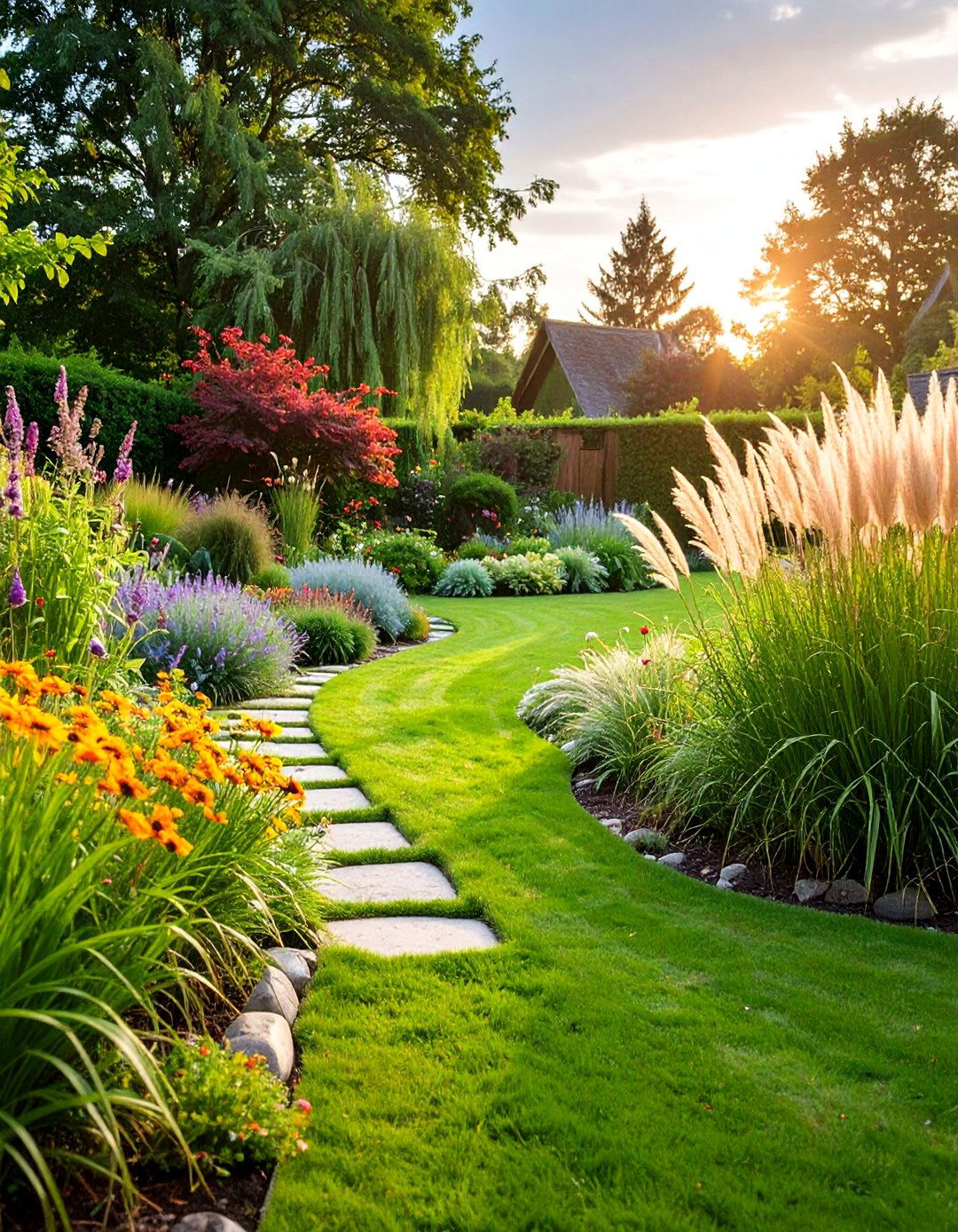Cottage Garden with Ornamental Grass Accents - 25 Cottage Garden Ideas
