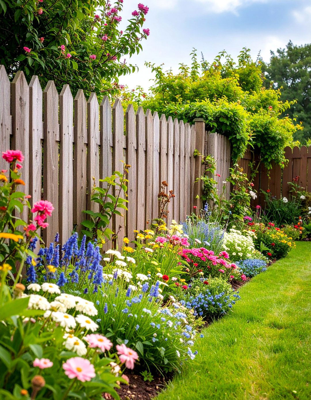 Cottage Garden with Rustic Fence and Gate Features - 25 Cottage Garden Ideas