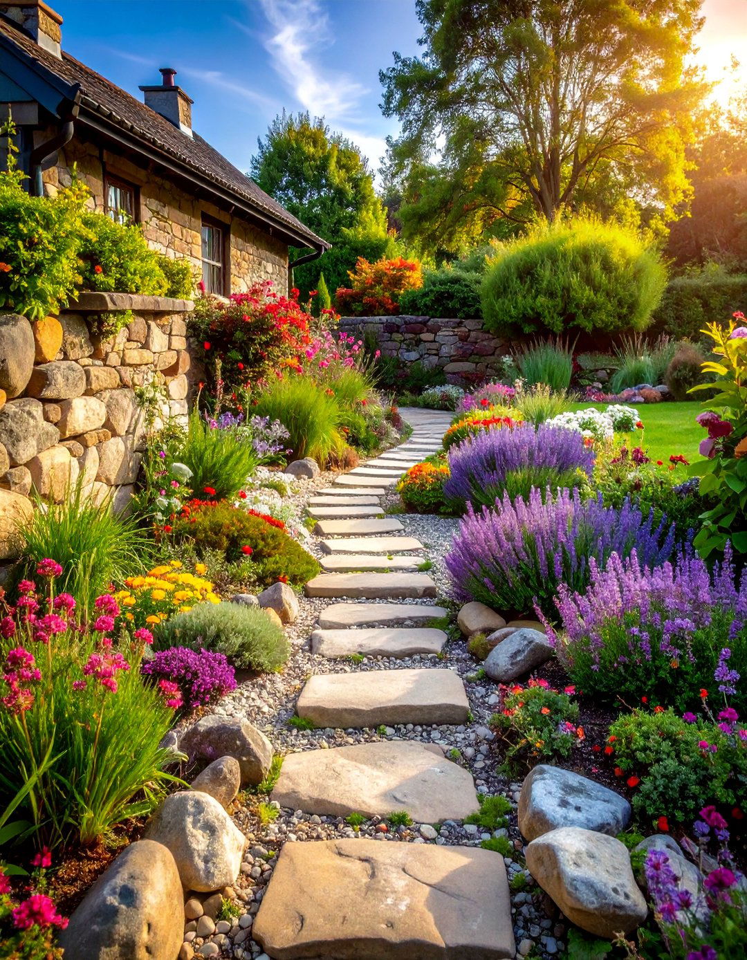 Cottage Garden with Stone Features and Alpine Plants - 25 Cottage Garden Ideas