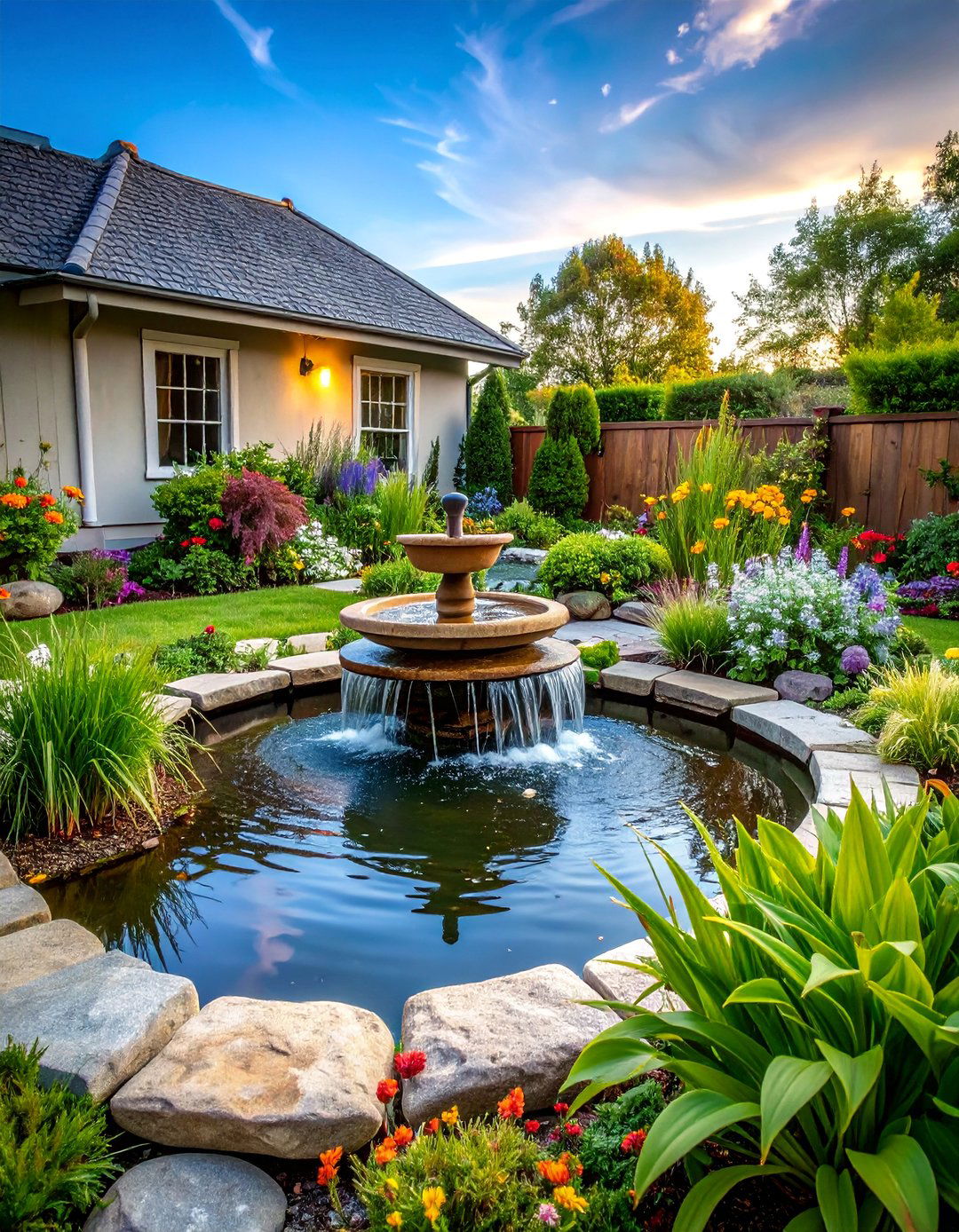 Cottage Garden with Water Features and Moisture Loving Plants - 25 Cottage Garden Ideas