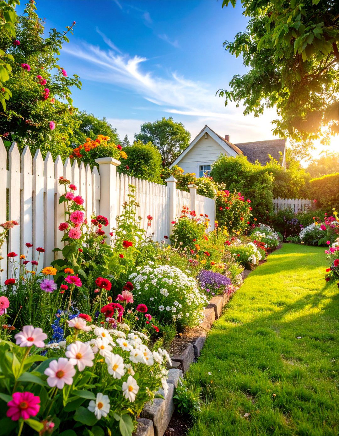 Cottage Garden with White Picket Fence Border - 25 Vintage Garden Ideas