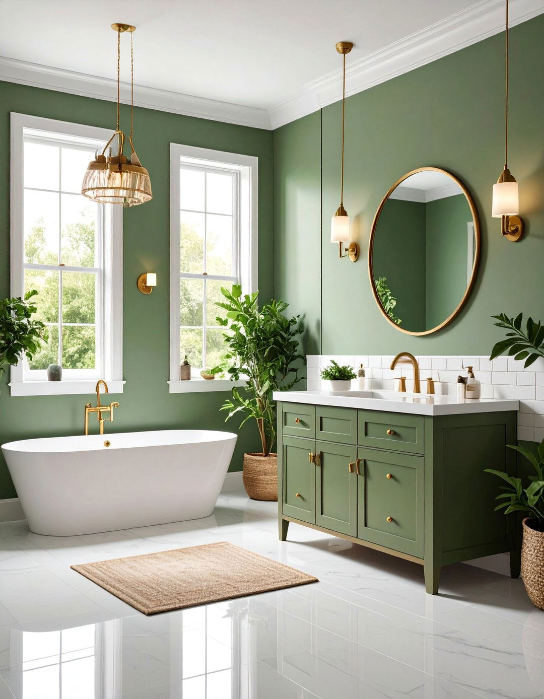 Cottage Green with Brass Hardware - 25 Cottage Bathroom Ideas