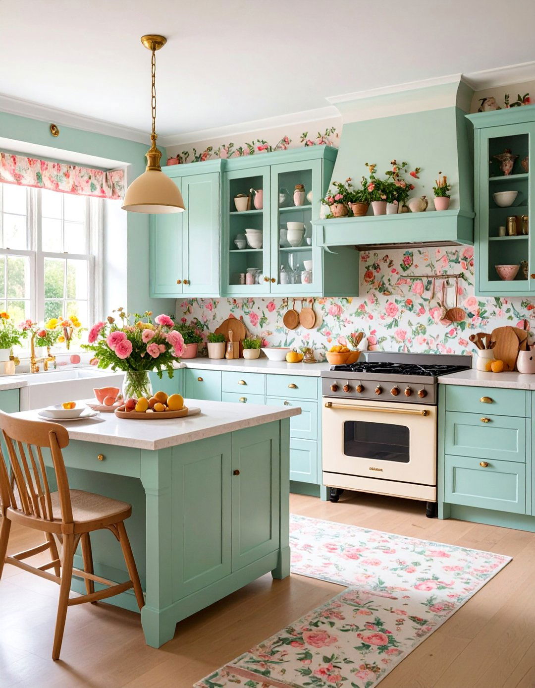 Cottage Kitchen Charm with Small Scale Floral Prints - 25 Kitchen Wallpaper Ideas