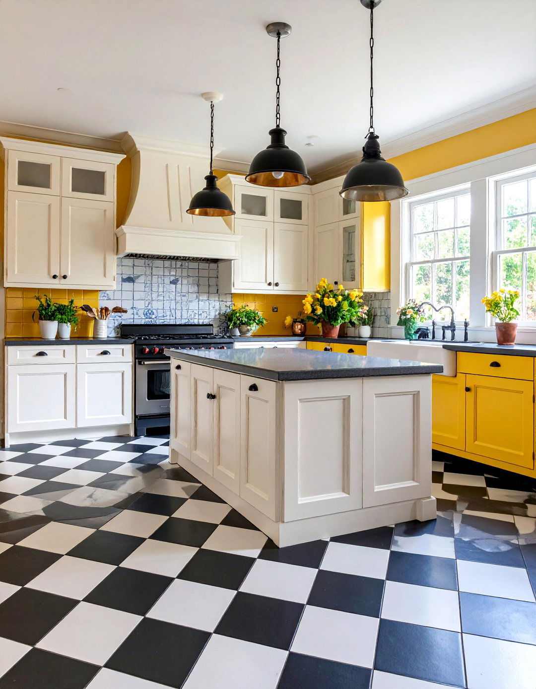 Cottage Kitchen with Checkered Floor Pattern - 25 Cottage Kitchen Ideas