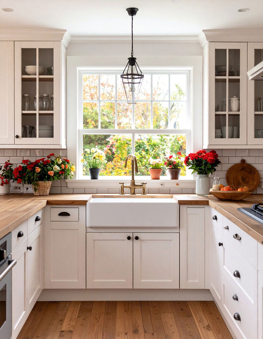 Cottage Kitchen with Farmhouse Apron Sink and Butcher Block Counters - 25 Cottage Kitchen Ideas