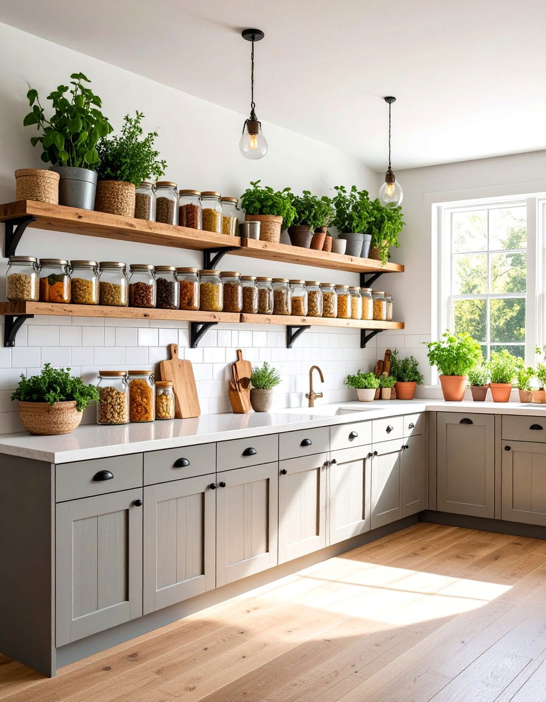 Cottage Kitchen with Mason Jar Storage and Herb Garden - 25 Cottage Kitchen Ideas