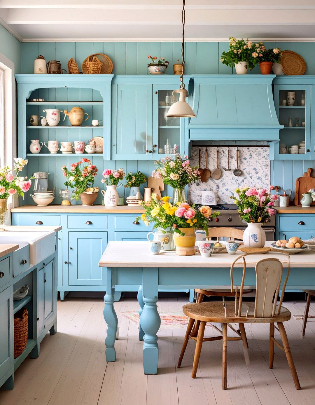 Cottage Kitchen with Mismatched Vintage Furniture Elements - 25 Cottage Kitchen Ideas