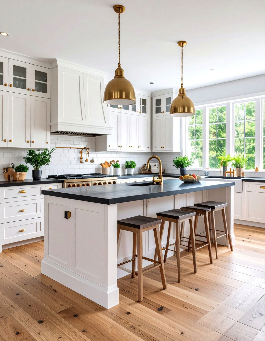 Cottage Kitchen with Painted Cabinets and Black Butcher Block Counters - 25 Kitchen With White Cabinets and Black Countertops Ideas