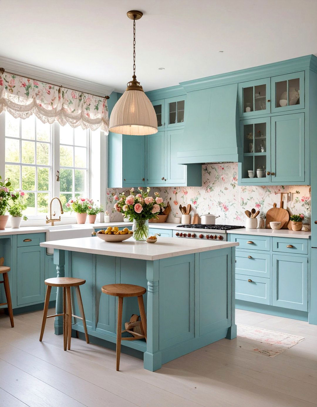 Cottage Kitchen with Vintage Lighting and Romantic Details - 25 Cottage Kitchen Ideas