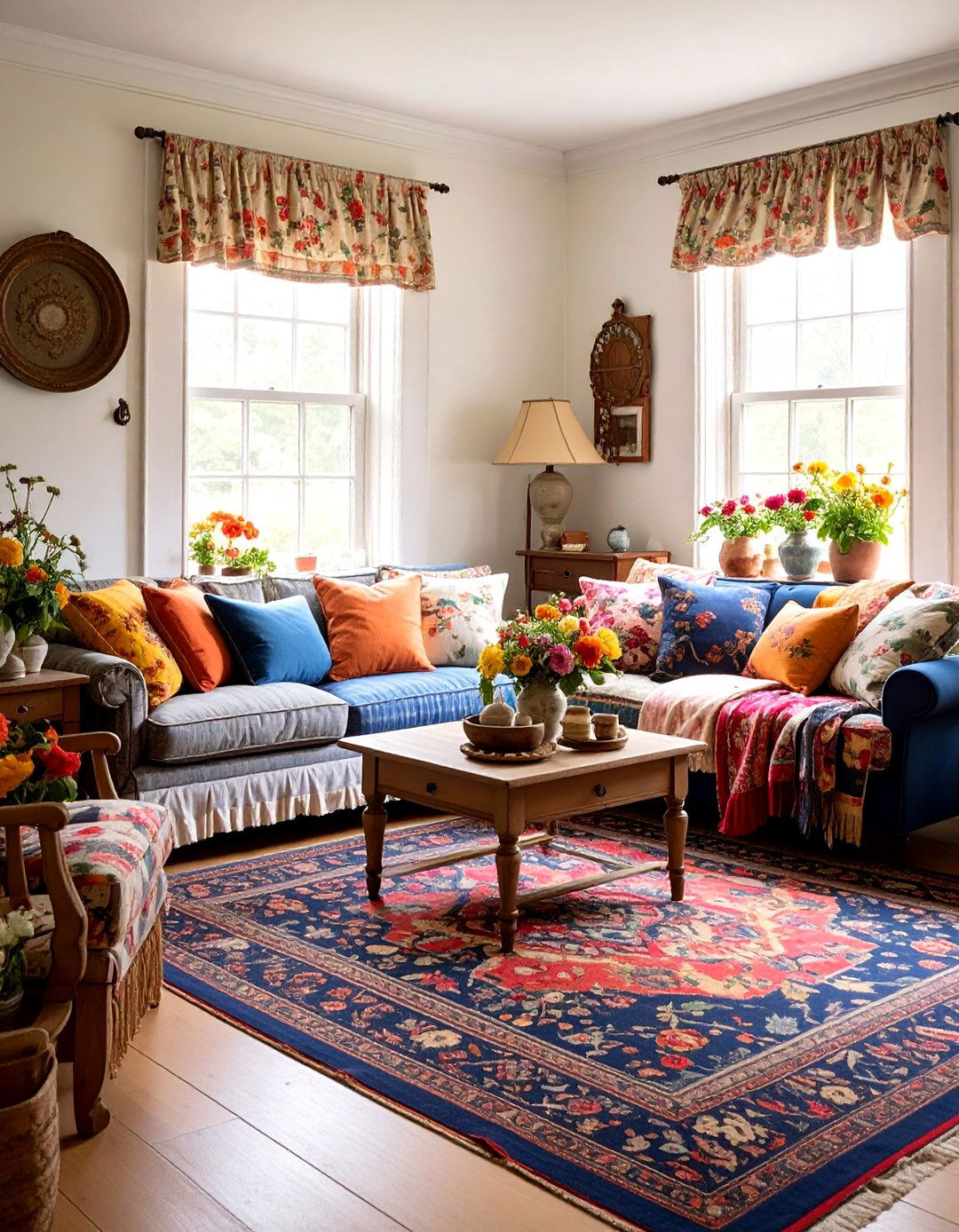Cottage Living Room with Layered Textiles and Patterns - 25 Cottage Living Room Ideas