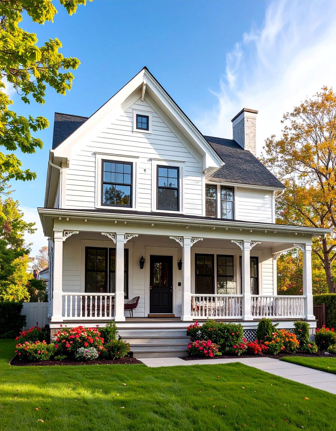 Cottage Revival with Decorative Gables - 25 White Exterior Home with a Black Roof Ideas