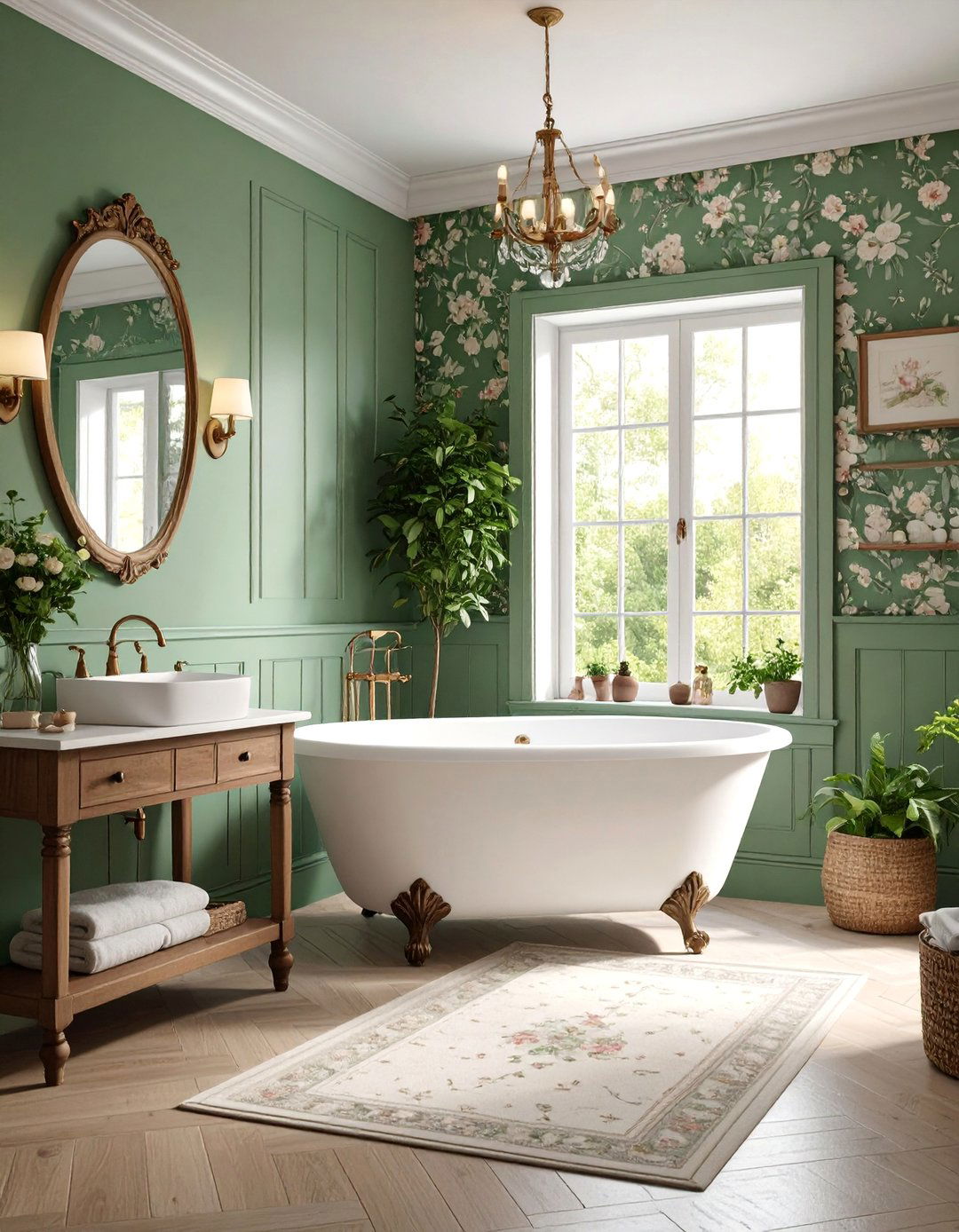 Cottage Sage Green Bathroom with Cream Beadboard and Vintage Touches - 25 Sage Green and Cream Bathroom Ideas
