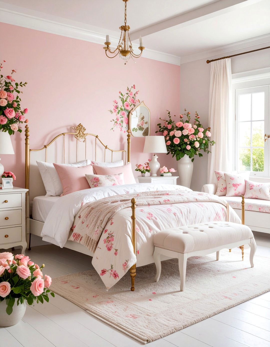 Cottage Style Bedroom with Floral Wallpaper and Vintage Quilts - 25 Shabby Chic Bedroom Ideas